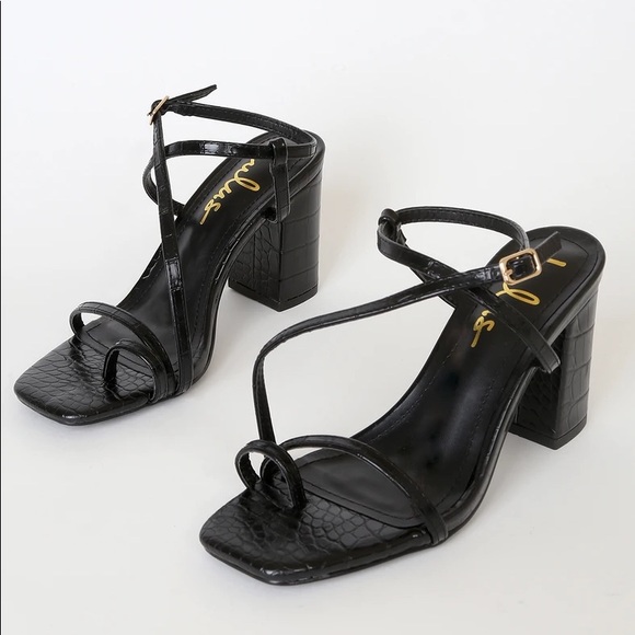 Lulus Shoes - Lulus Black Croc Embossed Strappy Heel Sandals